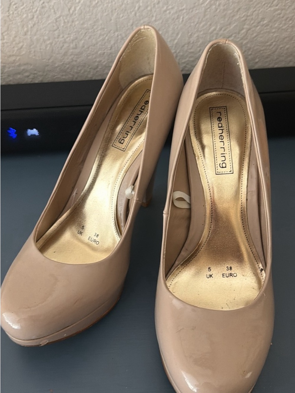 Nude Patent Round-Toe High Heel Pumps - Women's